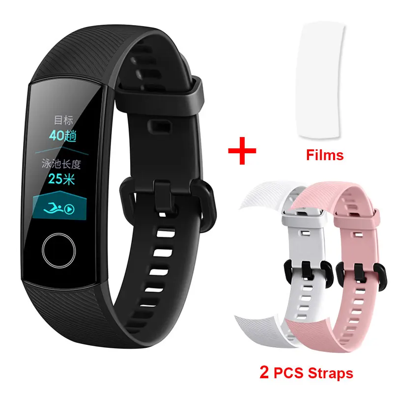 HONOR Band 4, умный браслет, фитнес-браслет, 0,95 дюймов, цветной AMOLED сенсорный экран, 5 АТМ, для плавания, с осанкой, для сердечного ритма, сна - Цвет: Black Add PW Starp.