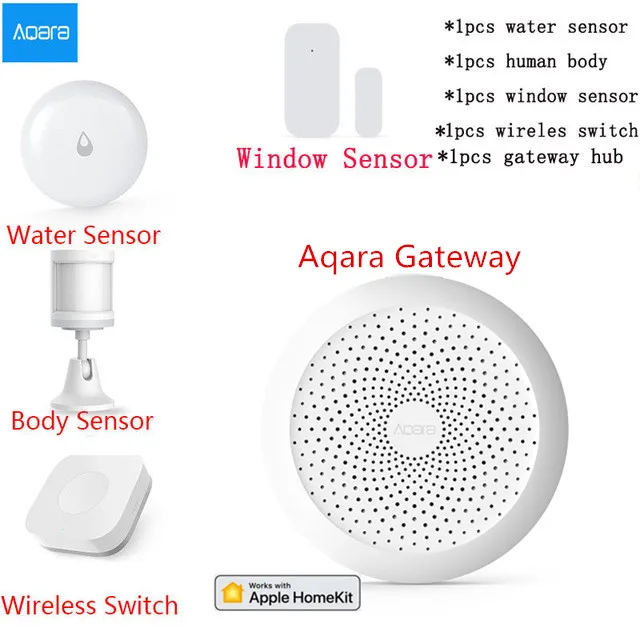 5in1 Smart Home Kits Mijia Aqara умный дом Комплект шлюз концентратор двери окна сенсор человеческого тела беспроводной переключатель температуры воды сенсор для Apple Homekit - Цвет: 5in1 Smart Home Kits