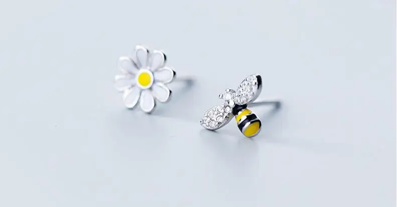 RYOUCUTE Настоящее 925 пробы серебро роскошный бренд корейский пчела серьги в форме подсолнечника для женщин Свадебные ювелирные изделия Pendientes
