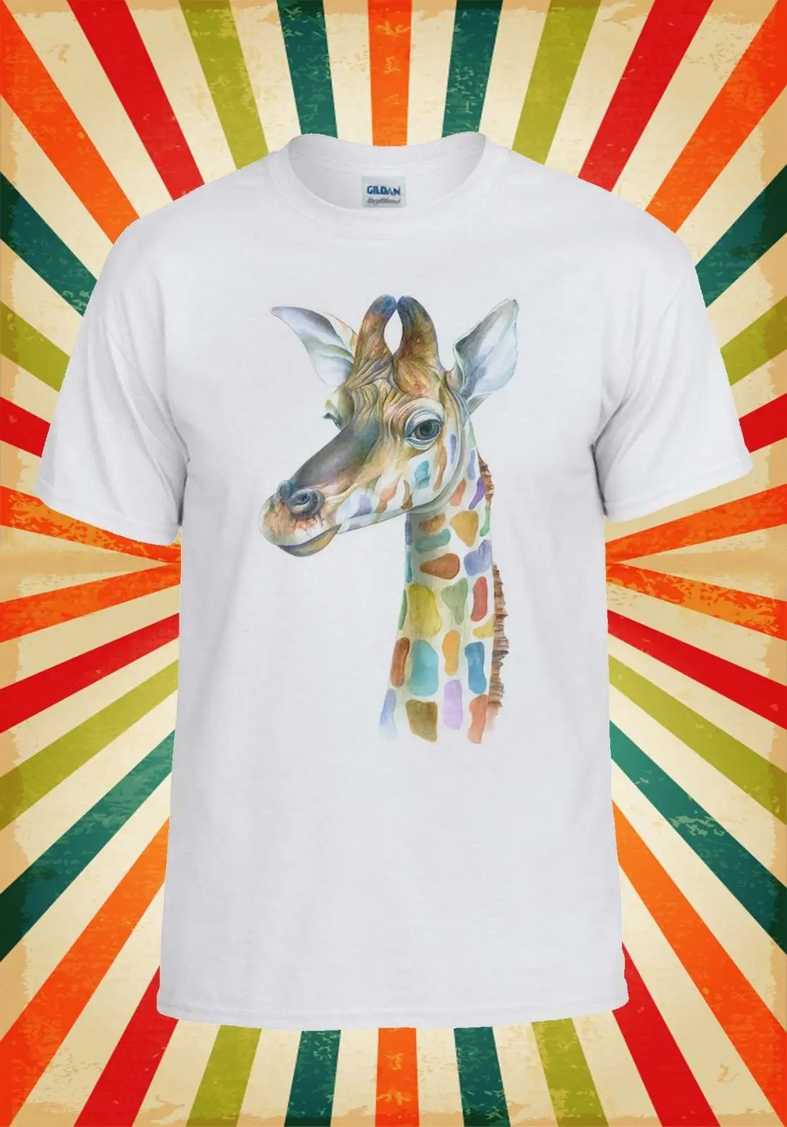 Giraffe Head Painting Colourful Cool Men Women Vest Unisex T Shirt Cartoon t shirt men New Fashion tshirt | Мужская одежда