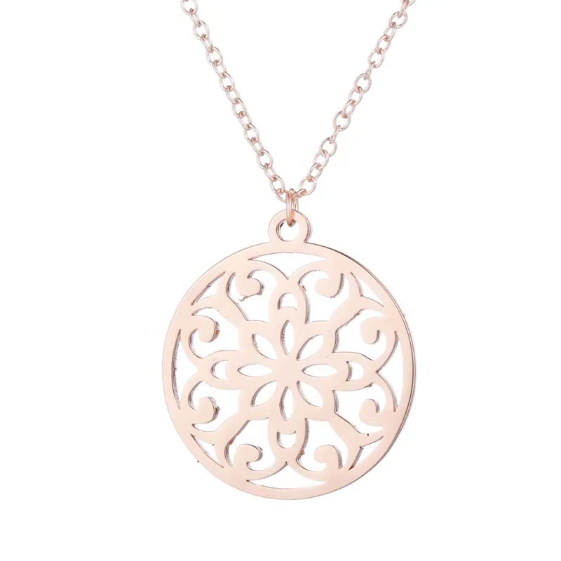 Stainless Steel Charm Hollow Mandala Flower Necklace Pendant Personalize Religious Buddhistic Jewelry for Women | Украшения и
