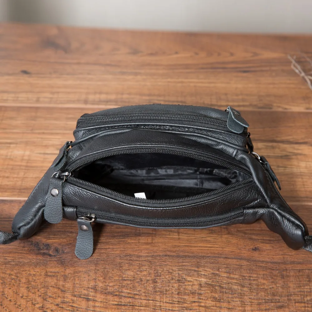 

Genuine Leather men Casual Fashion Travel Waist Belt Bag Chest Pack Sling Bag Design Bum Phone Cigarette Case Pouch Male 004b