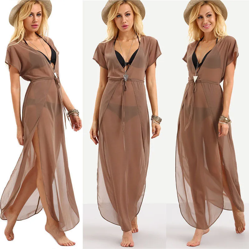 Женская шифоновая Пляжная накидка с v образным вырезом 2017 сексуальный женский