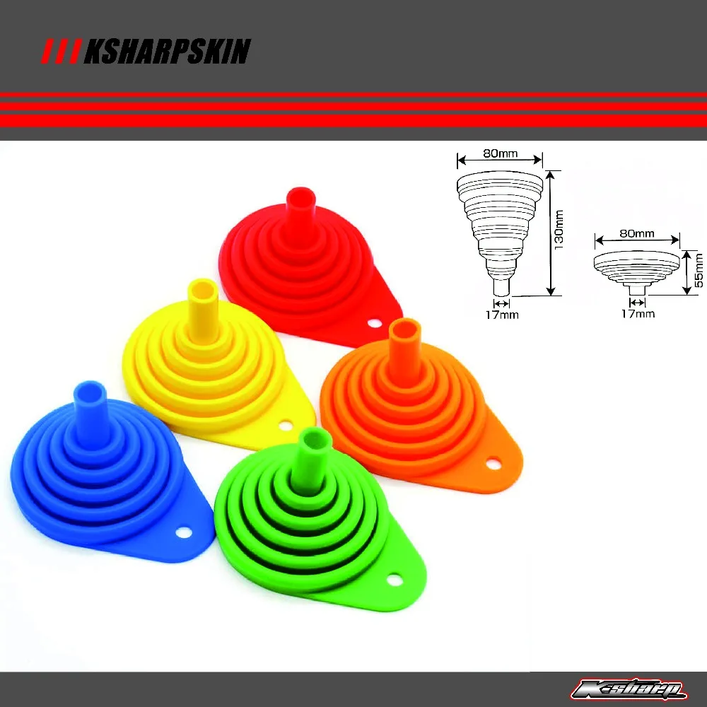 

Universal Motorcycle Collapsible Silicone Oil Funnel Oil Fuel Funnel Foldable Hopper Space Saving 5 Colors