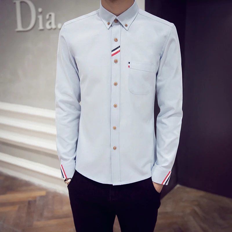 Новинка 2018 Мужская рубашка из чистого хлопка приталенная Модная Повседневная