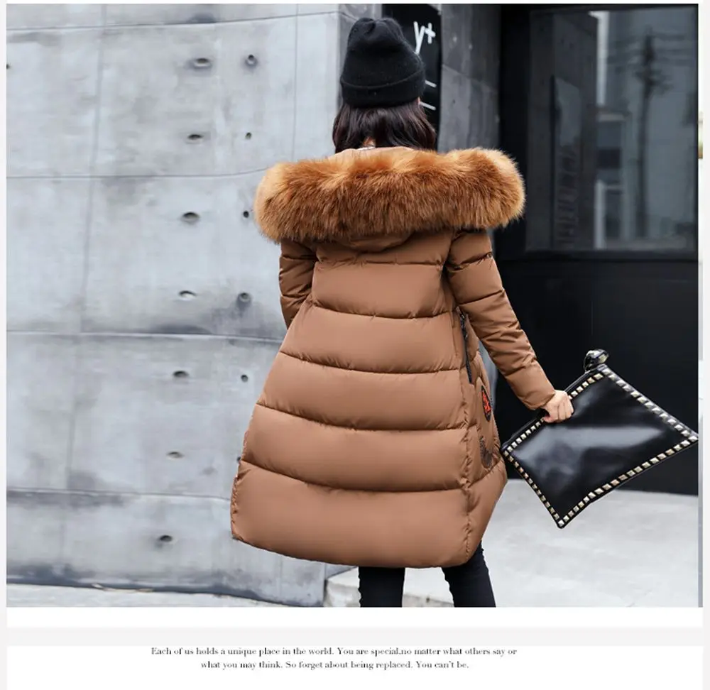 2017 Зимние новые женские парки с капюшоном большой меховой воротник свободные