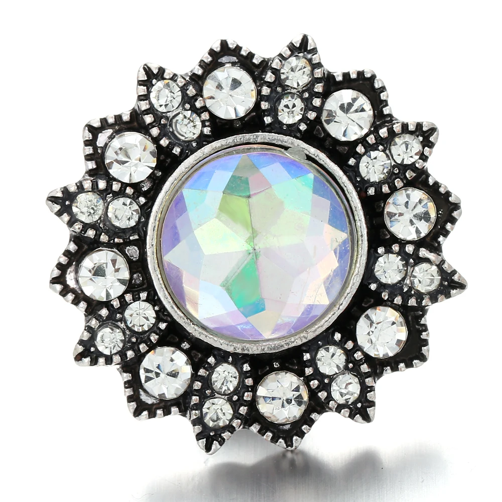 6pcs/lot New 18mm Snap Button Jewelry Rhinestone Crystal Flower Buttons Fit Silver Bracelet Bangles For Women | Украшения и