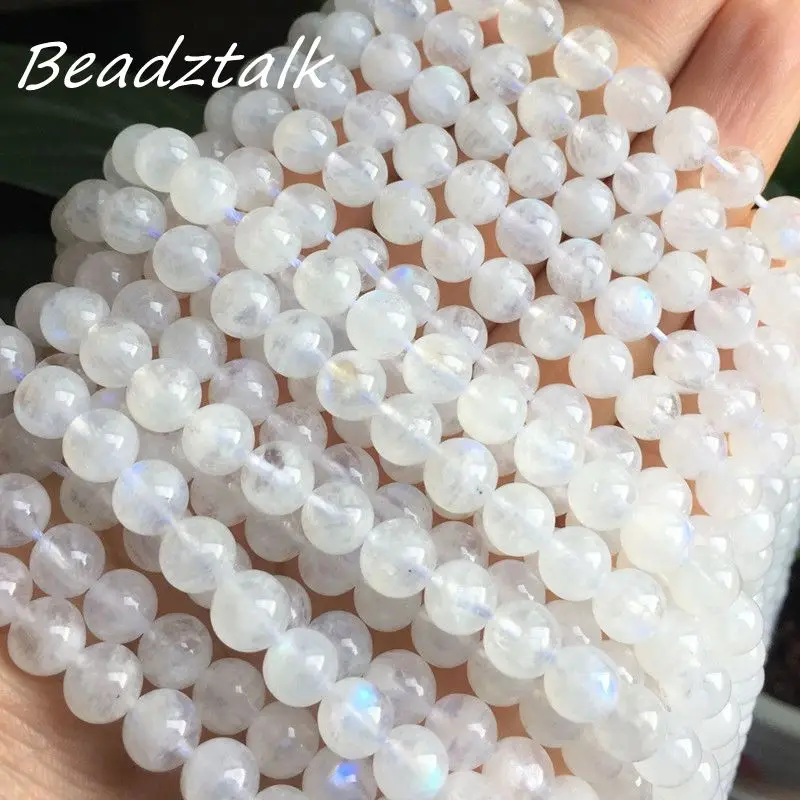 Beadztalk Природный бусинка из лунного камня лунный камень Круглый Гладкий бисер сверкающий синий светильник без пластика без стекла DIY Изготовление ювелирных изделий