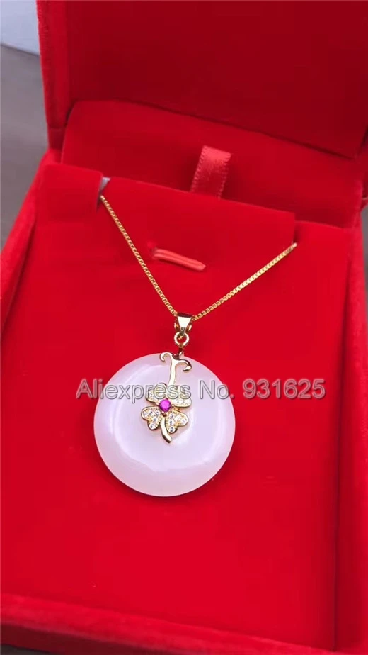 925 silver Natural White HeTian Yu Round Flower Graceful Design Style Lucky Pendant Necklace + certificate Fashion Jewelry | Украшения и