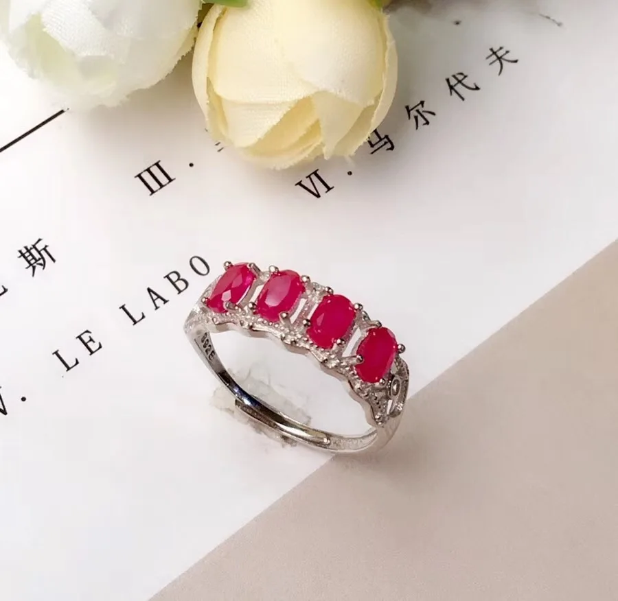fashion red Ruby gemstone ring with 925 silver for women ornament birthday party anniversary engagement gift good color real gem