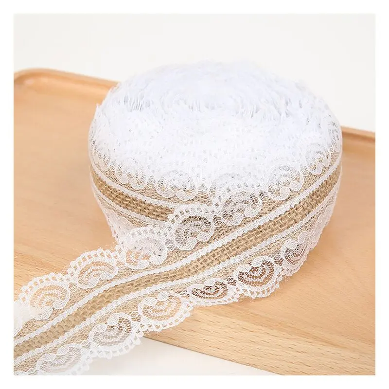 

2.5cm 2Meter Natural Jute Burlap Rolls Hessian Ribbon With Lace Vintage Rustic Wedding Decoration Wedding Party Favors