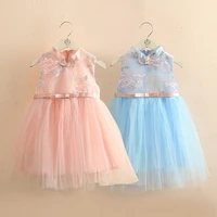 2021 summer 3 6 8 10 12 years child crew neck prom embroidery floral baby sleeveless princess party girl lace chiffon belt dress