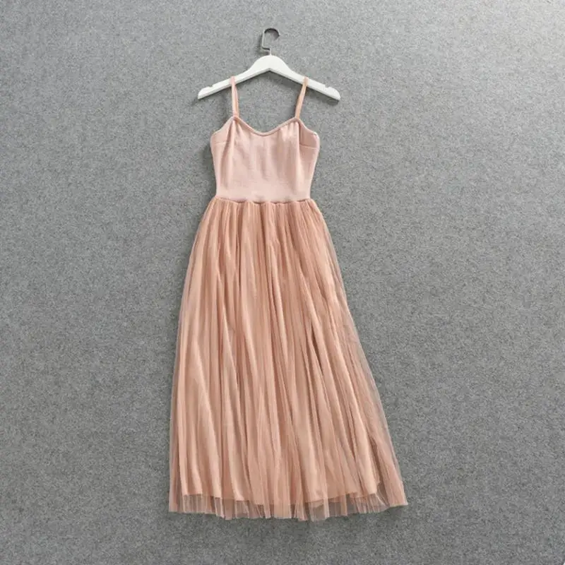light pink Трикотажное платье из сетчатой ткани на тонких бретельках, женское Модное Длинное Сексуальное Женское Платье для вечеринки, платья без рукавов C5202 - Цвет: light pink