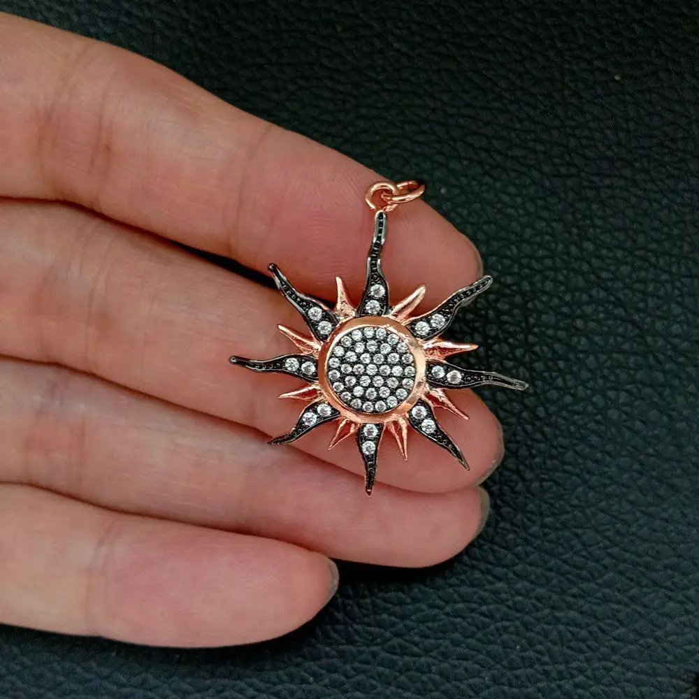 CP095 1 шт. CZ Micro Pave Starburst кулон четыре цвета кулон 30*31 мм