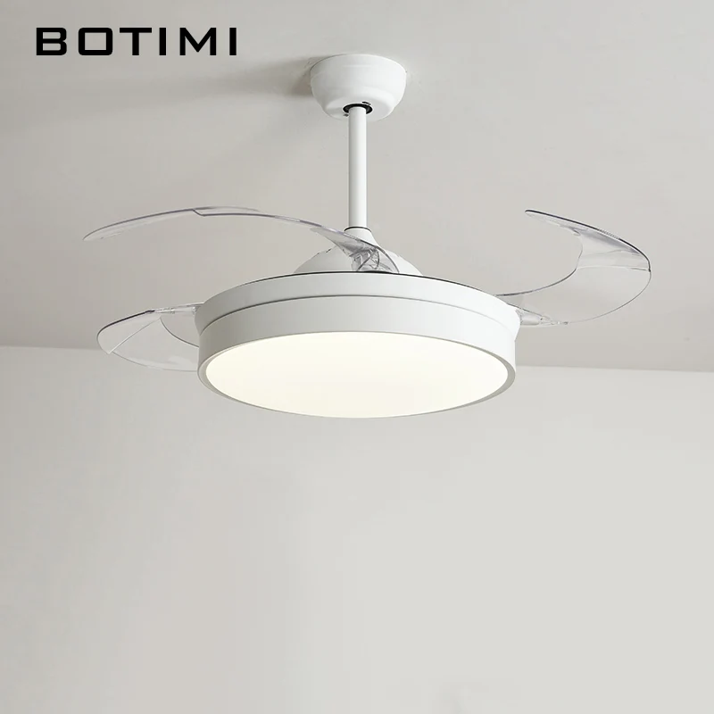 A-White BOTIMI современные складные потолочные вентиляторы с подсветкой для гостиной 42 дюймов пульт дистанционного управления потолочный вентилятор лампа для спальни светодиодный вентилятор - Цвет лезвия: A-White