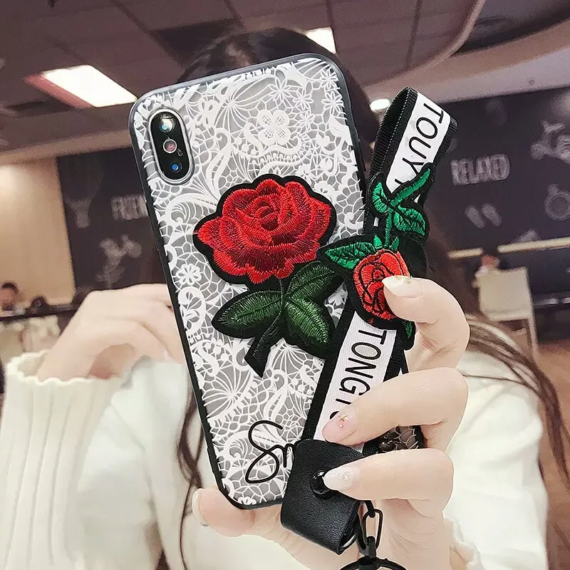 Модный сексуальный кружевной 3D чехол с наклейками розы для Apple iPhone 7 6 S 8 Plus X 5 5S SE