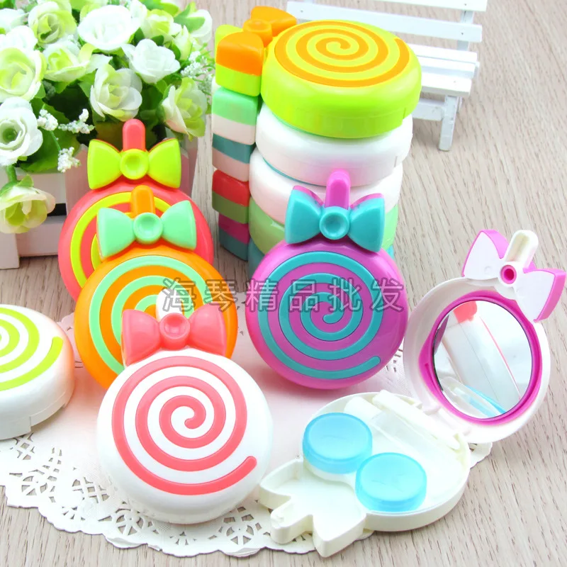

10pcs New Style Sweet lovely High Quality Colorful Lollipop Contact Lens Case with Mirror Partner box Lenses box 9.5*6.8*2.5cm