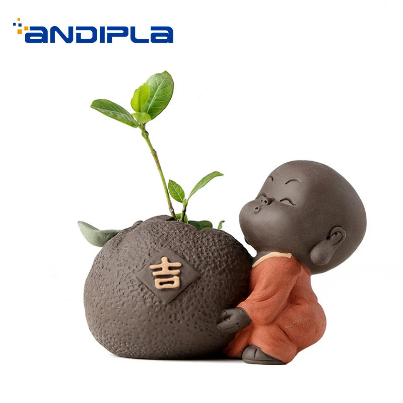 Creative Cute Monk Vase Painted Pottery Boutique Gardening Plant Bonsai Hydroponic Flower Pot Table Vases Tea Pet Crafts Decor | Дом и сад