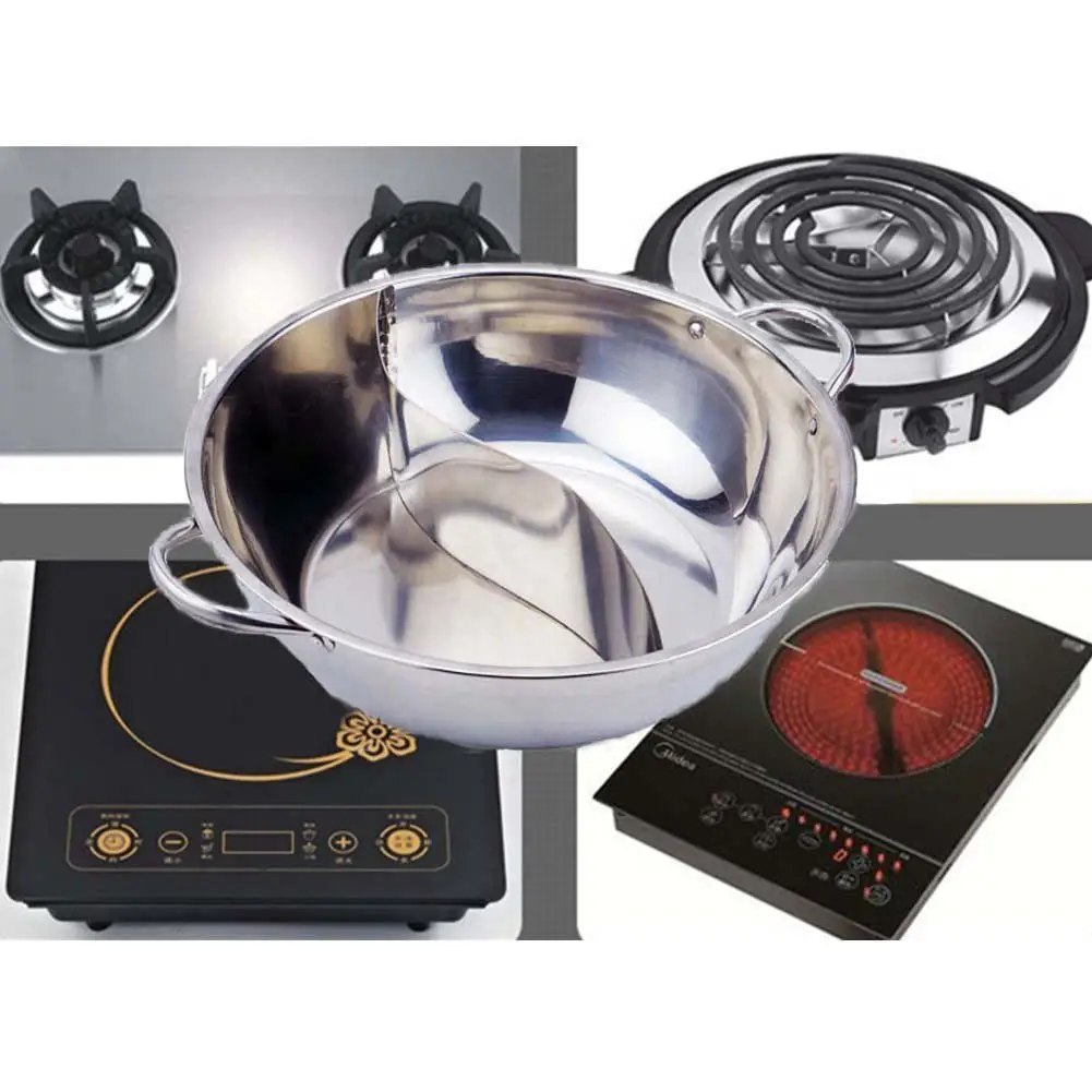 Hot Pot Twin Divided Stainless Steel 28cm Cookware fire Ruled Compatible Soup Stock Pots Home Kitchen | Дом и сад