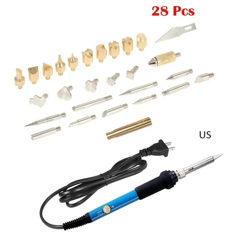 US 28 pieces 6/28 шт. EU/US Электрический паяльник с регулируемой температурой, набор инструментов для выбивания дерева, набор паяльных ручек - Цвет: US 28 pieces
