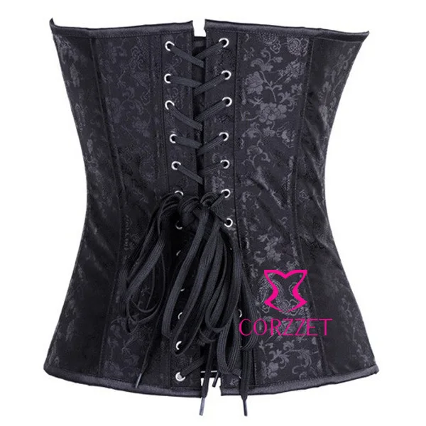Сексуальный черный готический корсет в стиле стимпанк со стальным кольцом и