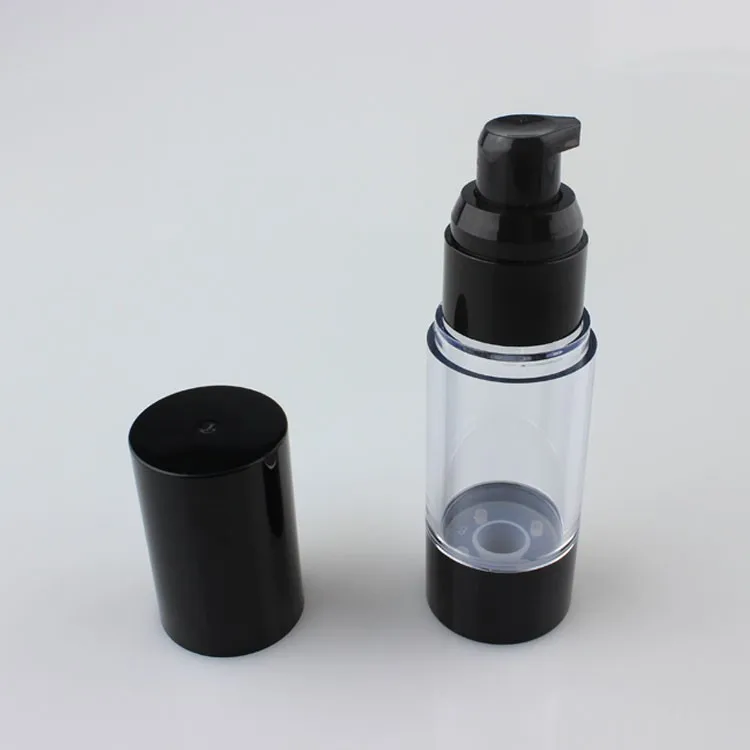 

30ml black airless pump bottle , 3cc round plastic PP airless perfume bottle, 1oz cosmetic packaging container LX1281