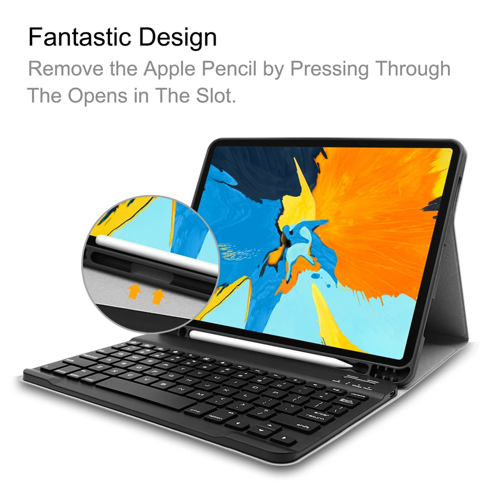 

For iPad Pro 11 Case Keyboard W Pencil holder PU Leather Protective Cover For iPad Pro 11 2018 Keypad Russian Spanish Keyboard