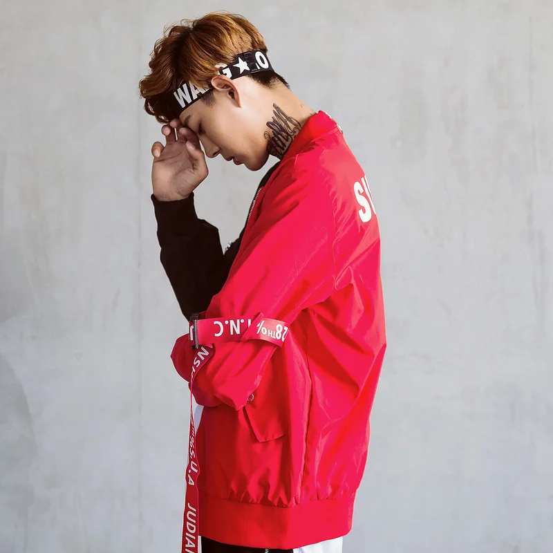 2018 Autumn Korean High Street Brand Men Bomber Jacket Detachable Red Black Green Patchwork Zipper Outwear Youth Student Coat | Мужская