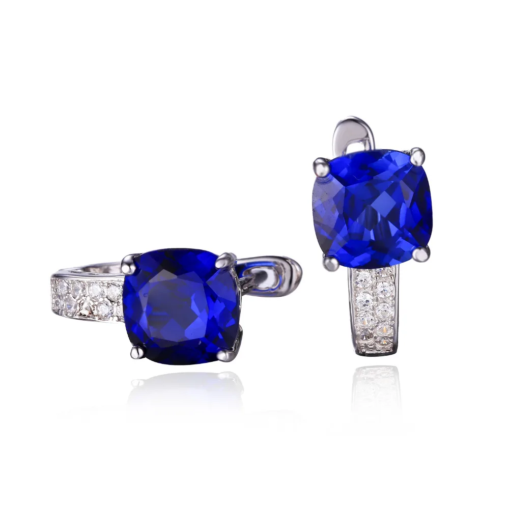 JewelryPalace Подушки 4.6ct Создана в Синий Сапфир Клип На Серьги Стерлингового Серебра 925