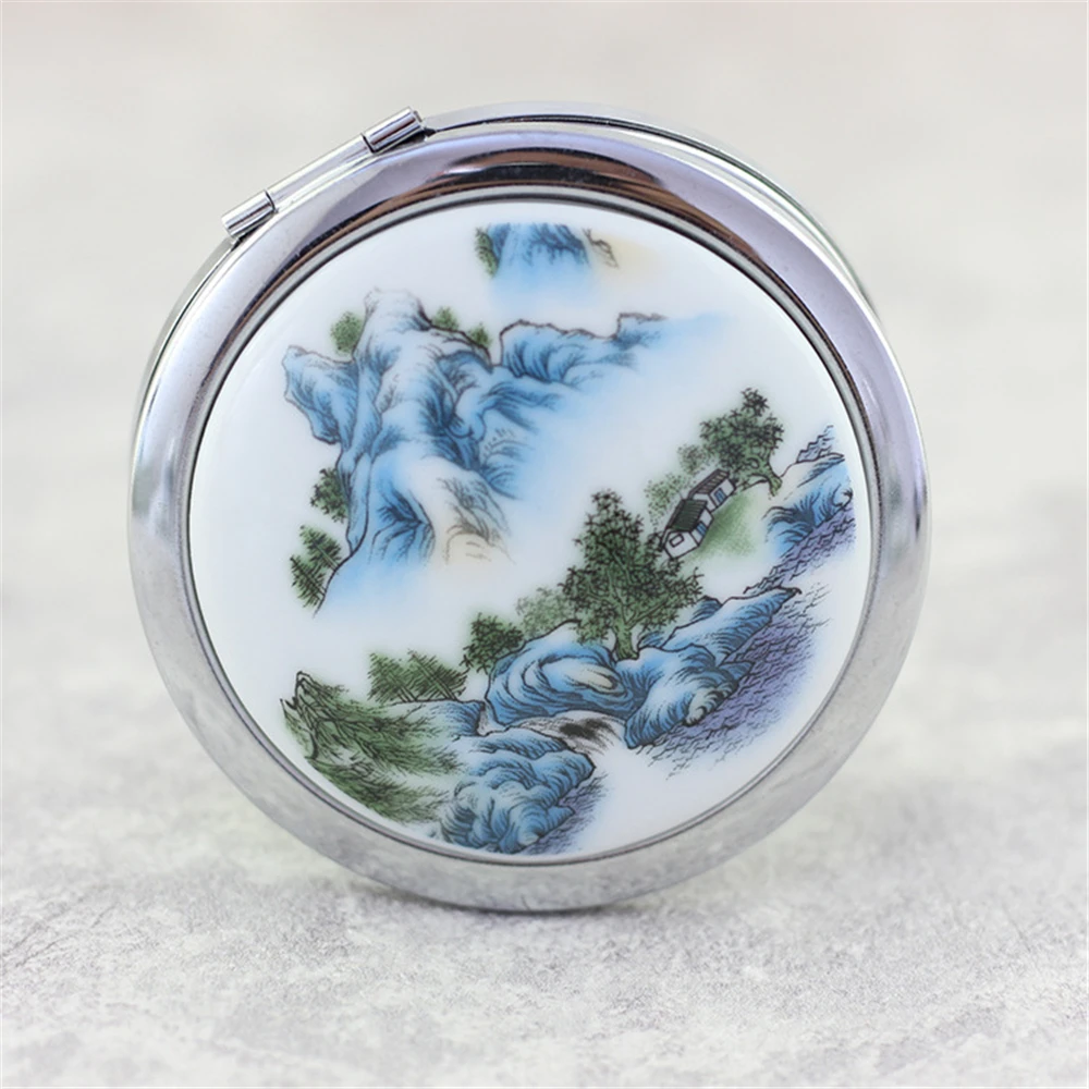 Цзиндэчжэнь фарфоровое портативное женское карманное зеркало для макияжа в