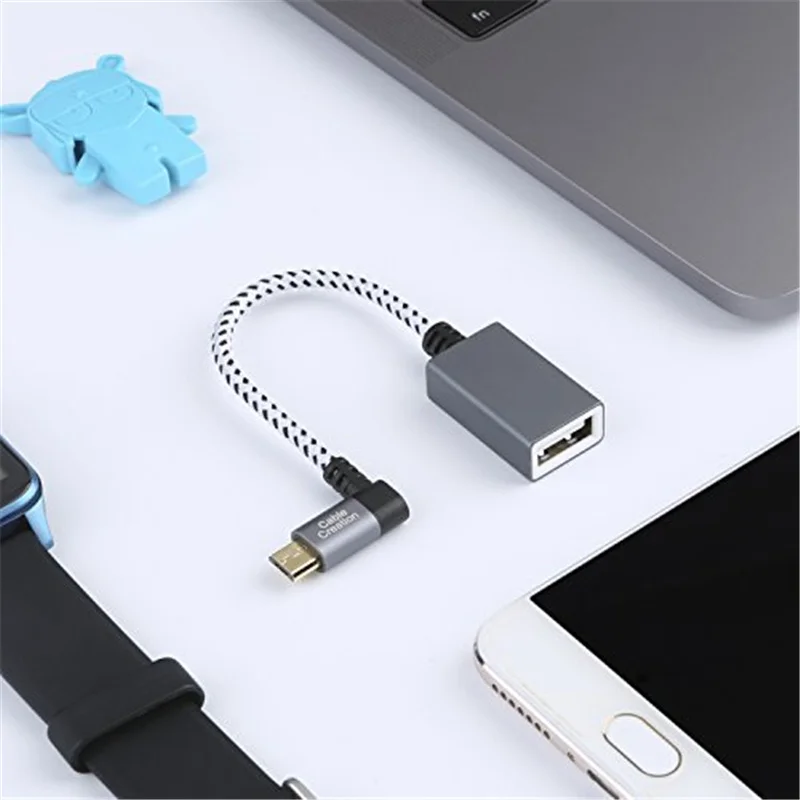 90 градусов Micro USB 2 0 OTG кабель с левым углом плетеный на ходу адаптер папа к Женский