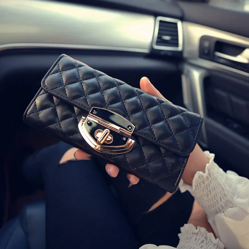 black Длинные однотонные Роскошные Брендовые женские кошельки, модный кожаный кошелек с застежкой, Женский дизайнерский кошелек из крокодиловой кожи, держатель для карт, клатч - Цвет: black