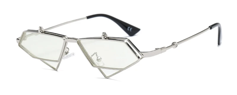 silver with clear Солнцезащитные очки Peekaboo золотого цвета в стиле стимпанк, Мужские Винтажные Солнцезащитные очки в Красной металлической оправе, треугольные солнцезащитные очки для женщин uv400 - Цвет линз: silver with clear