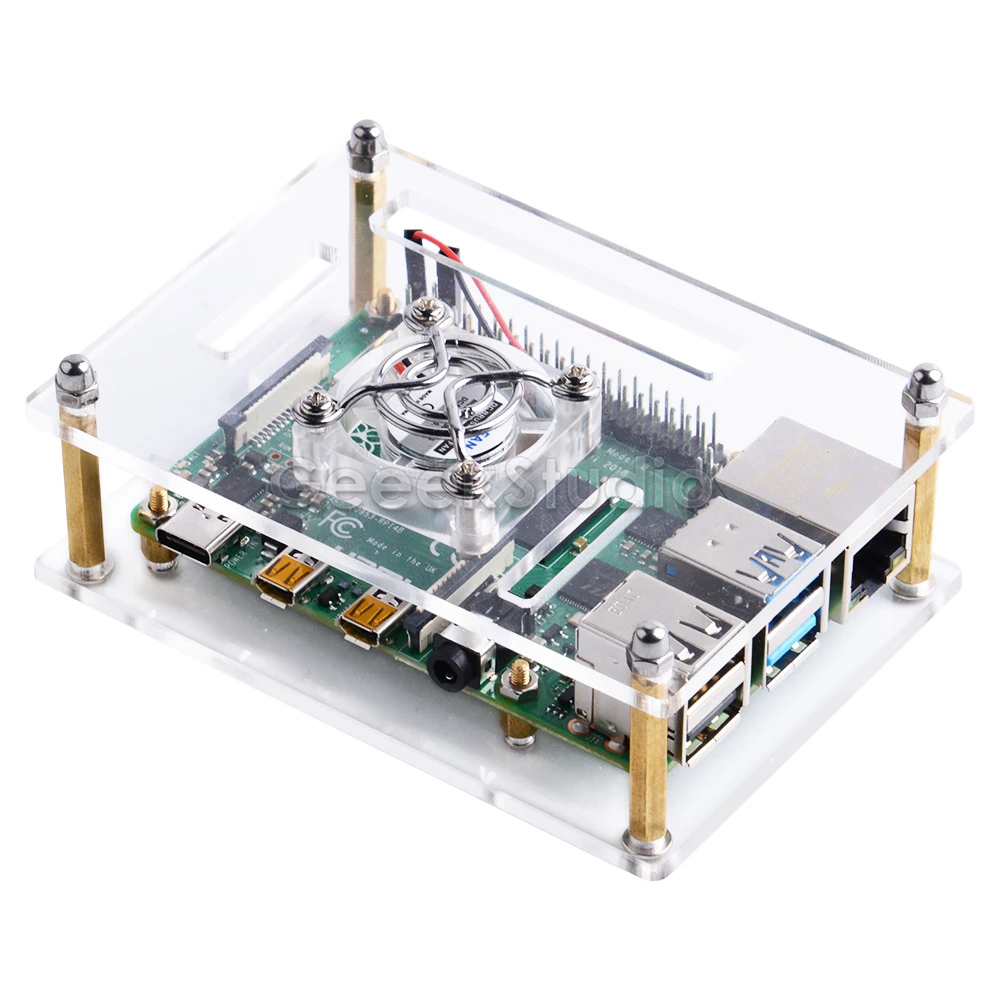 Новинка! Прозрачный/темно-коричневый акриловый чехол для Raspberry Pi 4 модель B, чехол с охлаждающим вентилятором для Raspberry Pi 4B/3B+/3B/2B доска