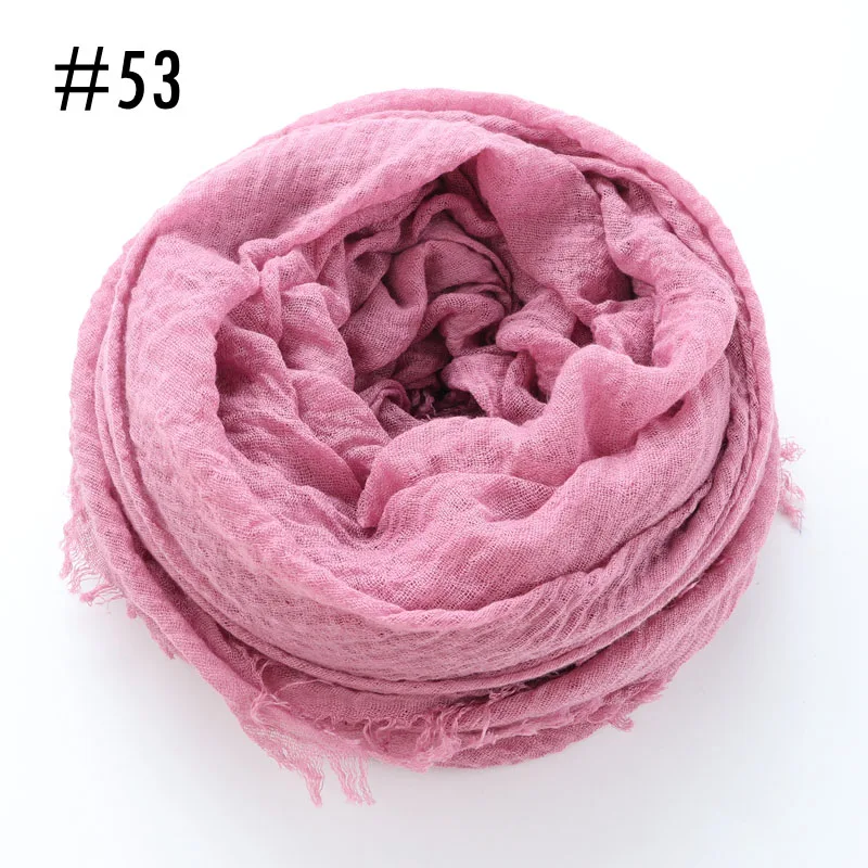 53 desert rose Цельный женский шарф хиджаб с морщинами, большие размеры, ислам, шаль, головной убор, мягкий длинный мусульманский шарф с потертостями, хлопок, простой хиджаб - Цвет: 53 desert rose