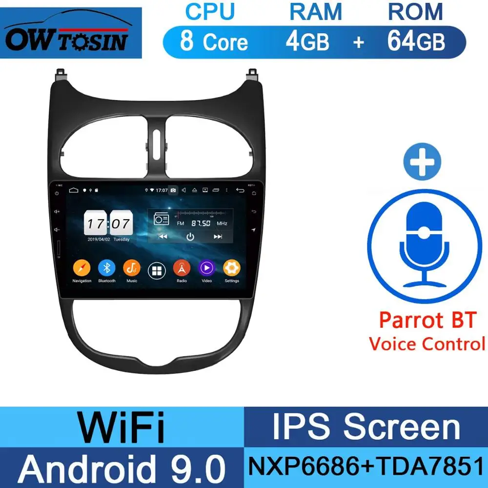 64G Parrot BT " ips Android 9,0 8 ядерный 4G+ 64G Автомобильный DVD Радио мультимедийный плеер gps для PG PEUGEOT 206 PG206 DSP CarPlay Parrot BT Adas стерео - Цвет: 64G Parrot BT