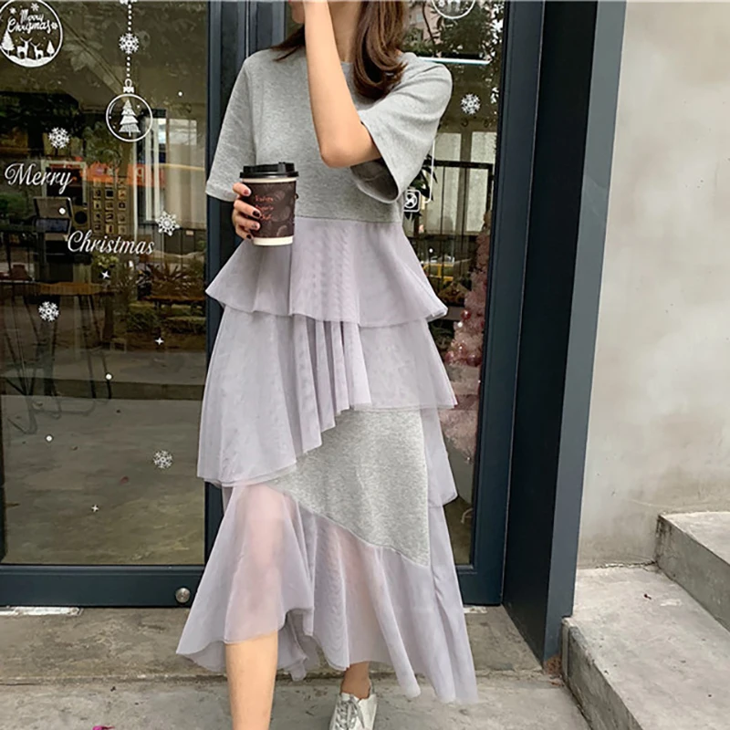 Летнее Сетчатое платье с вышивкой Vestidos женское круглым вырезом и коротким