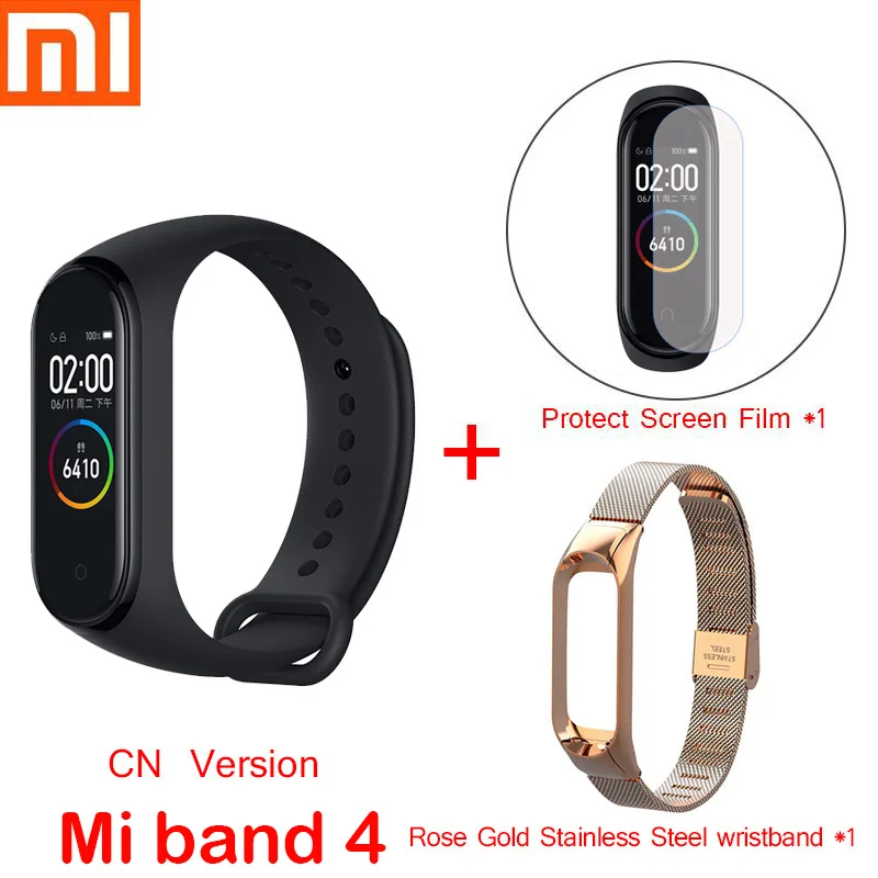 mi band 4 add strap Xiaomi mi Band 4 смарт-браслеты mi band 3 Браслет фитнес-трекер для измерения сердечного ритма сенсорный экран pulsera inteligente - Цвет: mi band 4 add strap