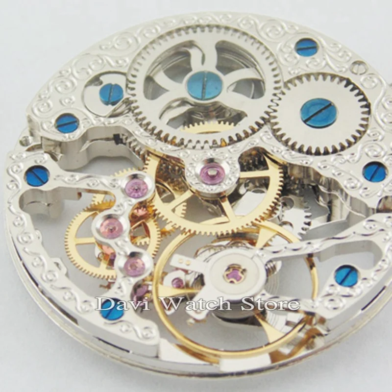 Мужские часы 17 драгоценностей серебристый скелет с ручным заводом 6497|6497 skeleton|watch