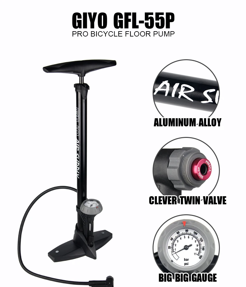Giyo велосипедный напольный насос с манометром Presta Schrader адаптер клапана 160Psi ножной велосипедный насос воздушный насос для шин дорожный MTB велосипедный насос