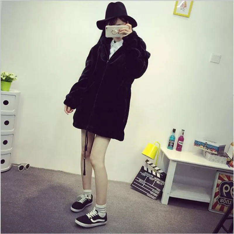 Осень зима 2018 Детское пальто с искусственным мехом Куртка капюшоном ушками