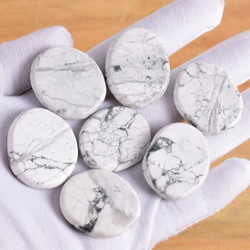 Натуральный нефритовый чакра пальмовый камень 30*22*7 мм Белый howlite минеральные полировки ломтиками обрушился Статуэтка духовный Рейки Исцеление