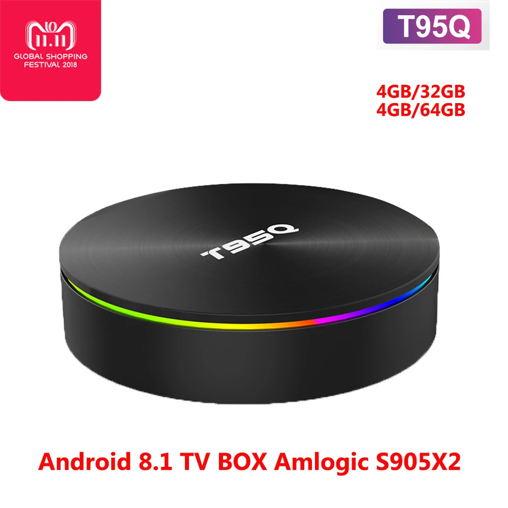 T95Q 4 ГБ/32 ГБ 64 Гб ТВ приставка Android 8 1 LPDDR4 Amlogic S905X2 четырехъядерный 2 4G и 5 ГГц двойной