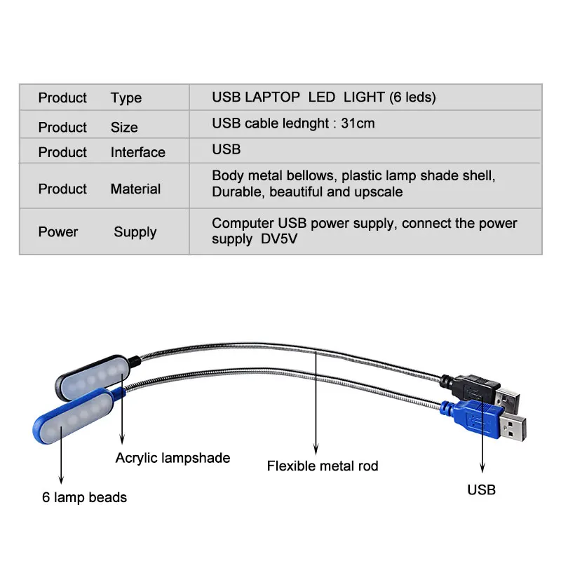 Foxanon Mini USB Светодиодная лампа для книг DC 5V Уход за глазами чтения ПК Внешний