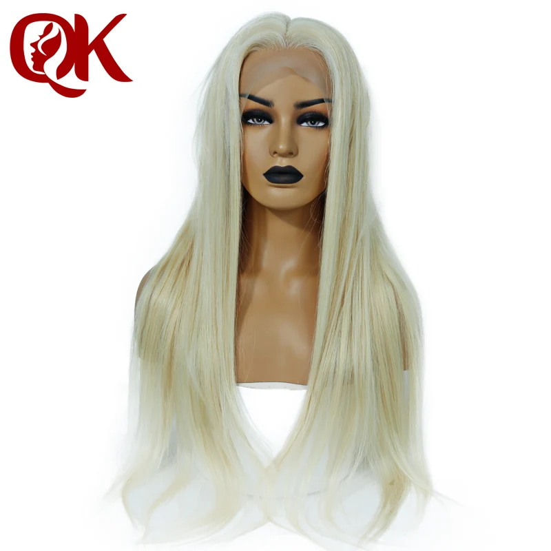 QueenKing волосы полный парик шнурка 200% плотность блонд 613 шелковистые прямые preplecked