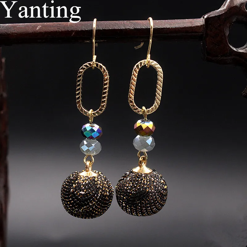Yanting черные серьги с подвесками в виде шара цветные бусины золотого цвета сплав