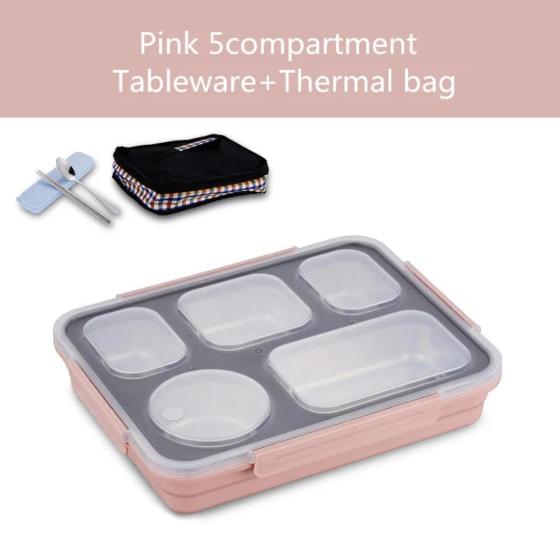 Pink 5 set MICCK Теплоизоляционный Ланч-бокс, экологически чистый Бенто-бокс с столовыми приборами, контейнер для еды с отделениями, герметичный, не смешанный - Цвет: Pink 5 set