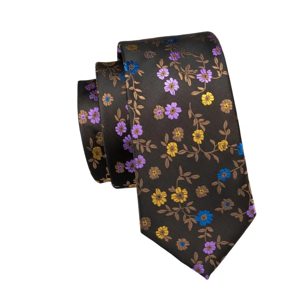 

LS-1662 Barry.Wang Men`s Tie Set Silk Gravata Yellow Floral Necktie Hanky Cufflinks Ties For Men Wedding Business Free Shipping