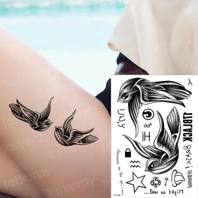 

waterproof tatoo sticker birds letter black tattoo temporary leg thigh tattoos neck hand arm tattoos decal women sexy tatto boys