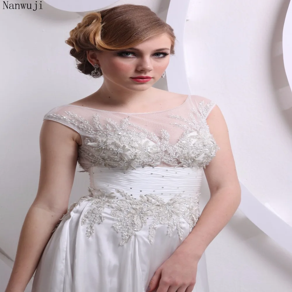 

Sexy A-line Beach Wedding Dress Scoop Open Back Fashion Lace White/ Ivory Bridal Gowns Sweep Train Vestido De Noiva In Stock